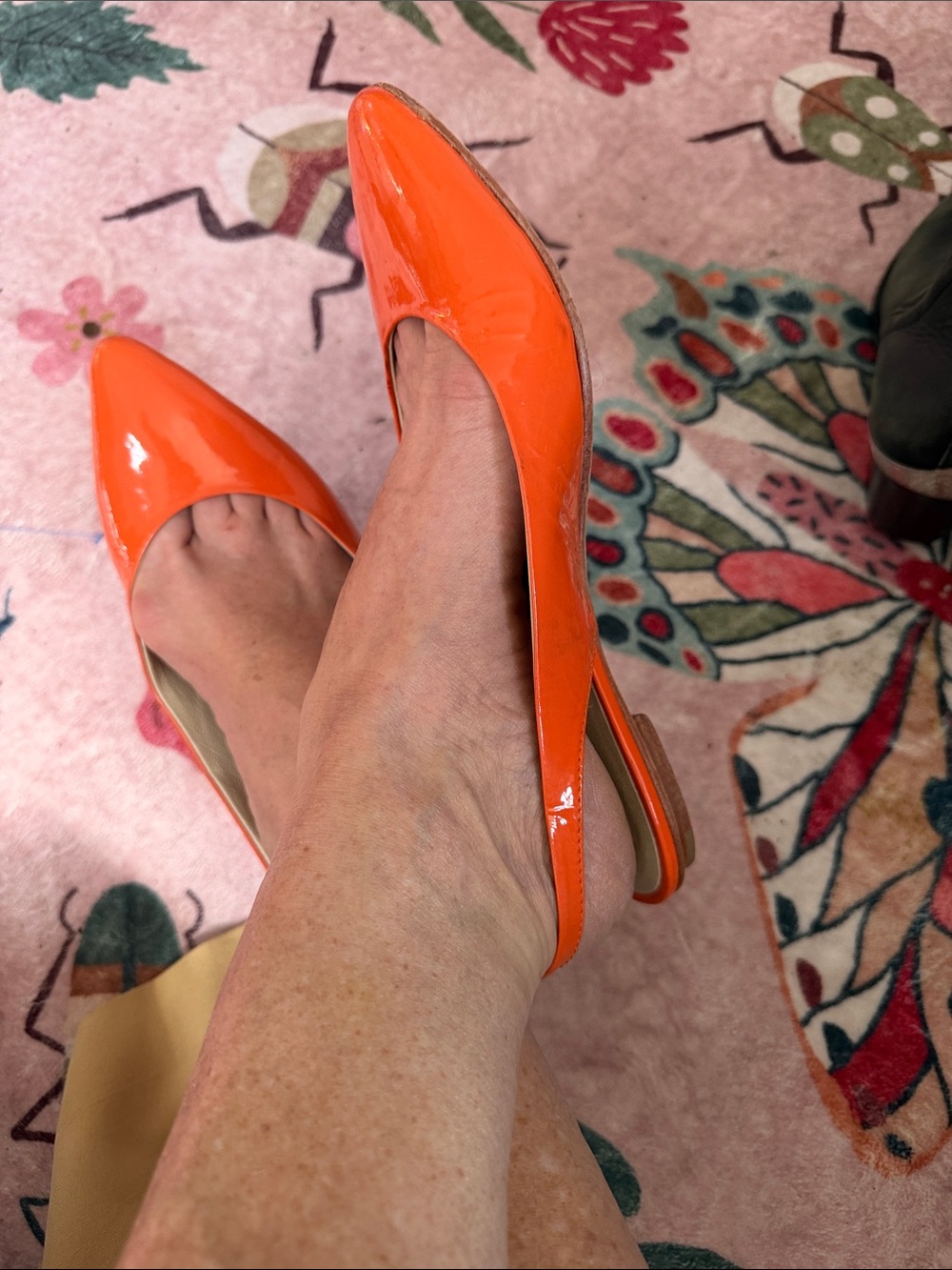 Boden Orange Patent Pointed-Toe Slingback Flats